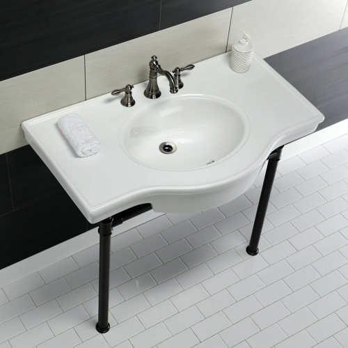 Kingston Brass Ceramic Rectangular Console Bathroom Sink with Overflow